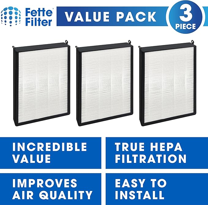 Fette Filter - 3 Pack of Filter Replacements Compatible with NUWAVE OxyPure Large Area Smart Air Cleaner Purifier Models 47001, 47002, 47003, 47004, 47005, and 47006, Activated Carbon + HEPA Combo (3)
