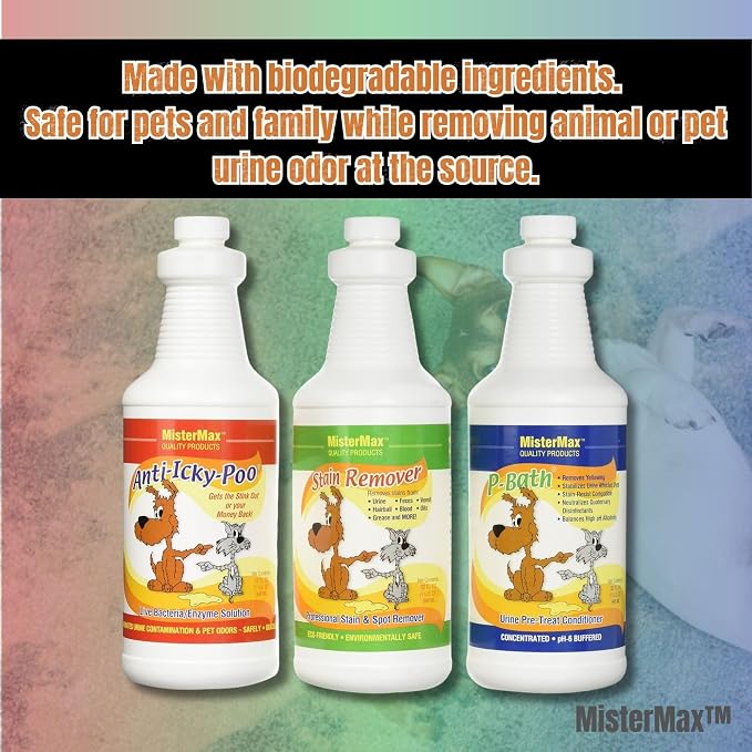 MisterMax Pet Urine Enzyme Cleaner, Stain & Odor Remover Complete Spray Set