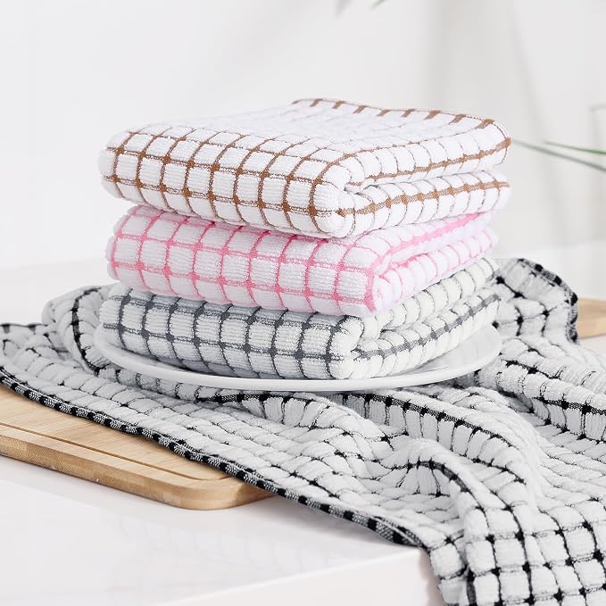 Kitinjoy Cotton 12 Pack Terry Kitchen Towels, 16 x 25 Inches Super Soft and Absorbent Dish Towels, Quick Drying Hand Towels for Kitchen Drying, Mix Color