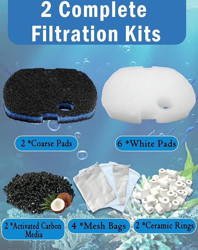 16-Piece Filter Media Replacement for SUNSUN HW-302 Canister Filter (264 GPH), Includes 6 Filter Pads, 2 Activated Carbons, 2 Ceramic Rings & 4 Mesh Bags, for Freshwater & Saltwater Aquariums