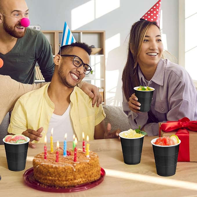 Kochorie 50 Pack Black Disposable Plastic Cups 12 Ounce Drinking Party Cups Bulk Party Cups for Wedding Birthday Graduation Christmas Parties, Picnics Events