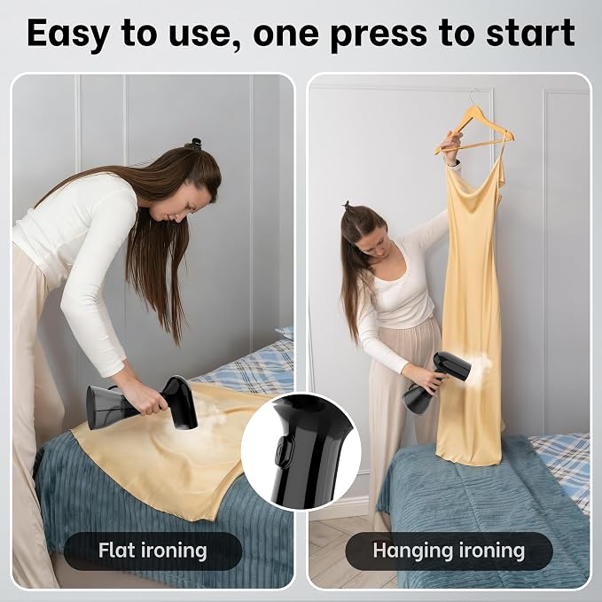 GS01 Handheld Clothes Steamer, 400ml Large Water Tank 1500W Fast Heat Up Portable Travel Wrinkle Remover