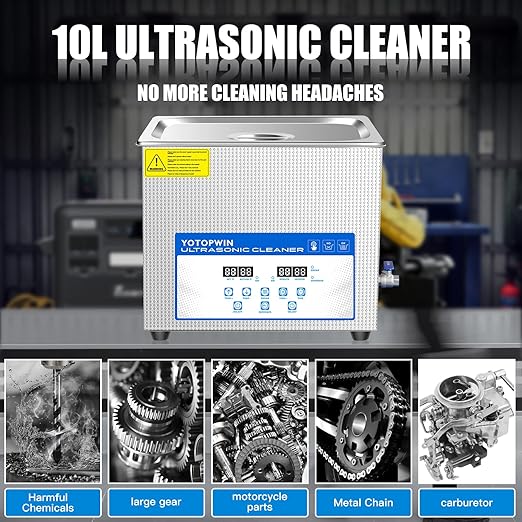 Large Professional Ultrasonic Cleaner 10L with Digital Timer & Heater Ultra Sonic Parts Cleaner Carburetor Cleaning Machine Lab Ultra Sound Cleaner Stainless Steel Tank, Fast Cleaning for Tools PCB