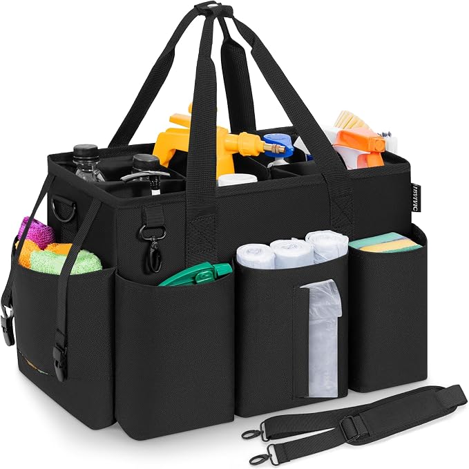 IBVIVIC Wearable Cleaning Caddy Bag, Cleaning Caddy Bag for Housekeeper Large Capacity Cleaning Supplies Organizer with Adjustable Shoulder Strap Kitchen Cleaning Supplies Bag for Cleaners (Black)