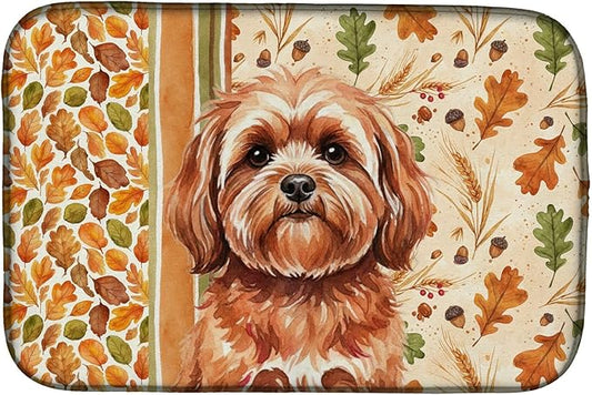 Caroline's Treasures Red Lhasa Apso Heirloom Fall Dish Drying Mat Absorbent Dish Drying Mat Pad for Kitchen Counter Dish Drainer Mat for Countertop, 14 x 21", Multicolor