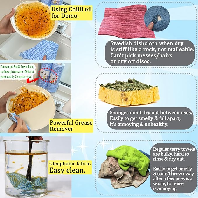 Reuse Paper Towels Washable Zero Waste Paperless Kitchen Washcloths, Multi-Purpose Cleaning Handi Wipes, Disposable Dish Cloths for Drying Washing