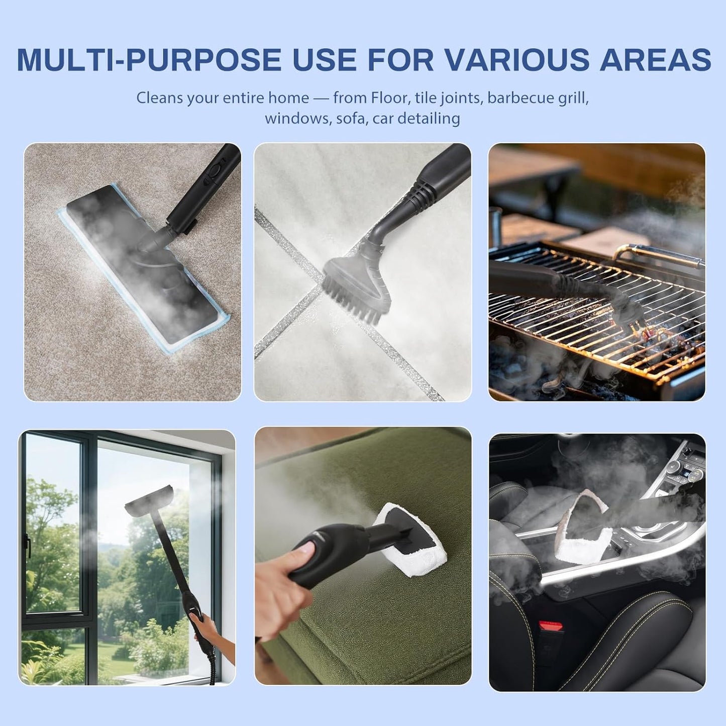 Steam Cleaner with 24-Piece Attachments, Multipurpose Steamer Mop for Home, Floor, Car, Grout, Tile, Furniture, Carpet, Couch, Window, Wall, Upholstery, Oven Grease, Canister, 1.5L Tank