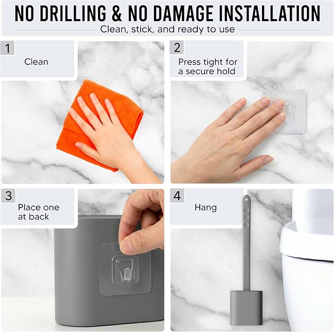 Modern Minimalist Silicone Toilet Brush with Holder - Pack of 2 Gray Toilet Bowl Brush Set - Self-Cleaning & Splash-Free, Easy-Rinse Design with Wall Mounted Holder Bathroom Accessory.