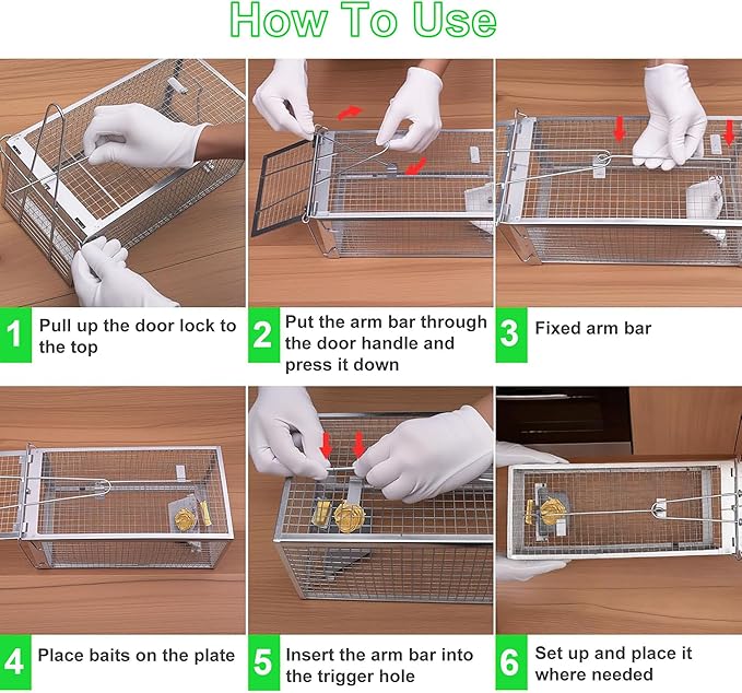 Humane Rat Traps 2-Pack, No Kill Small Animal Cage Trap, Live Mouse Trap Cage Catch and Release, Trampa para Ratones, Chipmunk Rodent Trap that Work for Indoor and Outdoor - 12.3" L x 6.5" W x 5.3" H