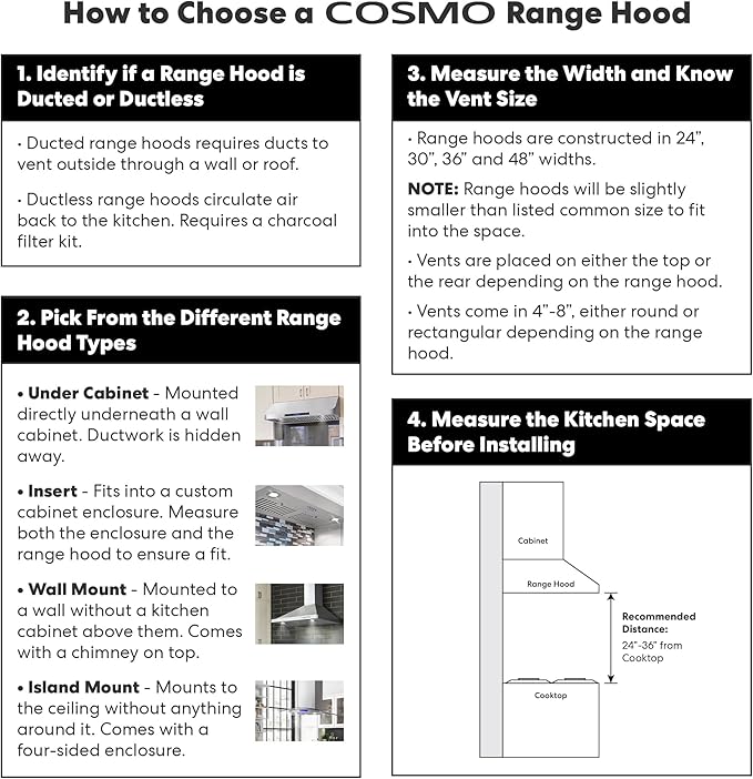 COSMO COS-668WRCS75 30 in. Vista Collection 380 CFM Ducted Wall Mount Range Hood, Touch Controls, LED Lights, Stainless Steel