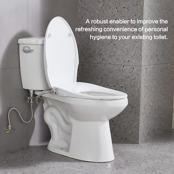 Bidet Seat for Elongated Toilet Seat Non-Electric Soft Close with Quick Release Hinges for Easy Clean Dual Nozzle Front and Rear Wash(PG303A-HPN-AZ)