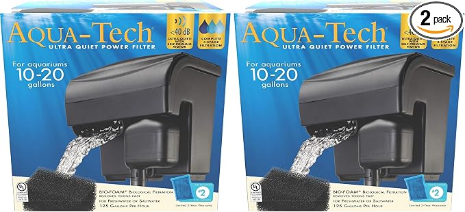 Aqua-Tech Ultra Quiet Power Filter, for Aquariums 10-20 Gallons (Pack of 2)