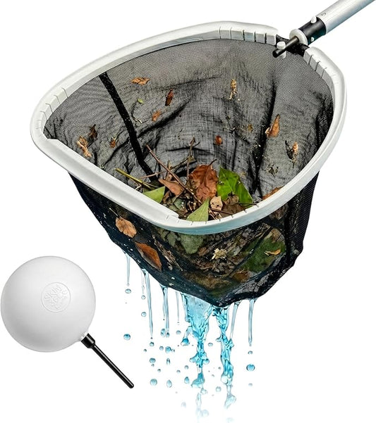 18" Pool Skimmer Net & Rake Combo with 360° Float Assist, 2-in-1 Surface Skimmer + Bottom Rake - Standard Black Nylon Mesh - Pool Pro Daily Use