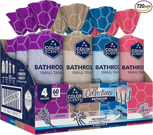 Color Scents 4 Gallon Garbage Bags – Small Scented Trash Bags for Bathroom & Bedroom| 720 Count | Twist Tie | Collection | Made in USA