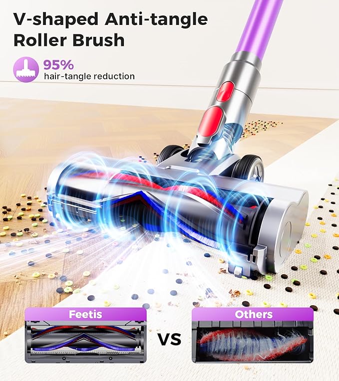 Cordless Vacuum Cleaner,Upgraded 550W 45KPA Vacuum Cleaners for Home, 60Mins Stick Vacuum with Self-Standing,LED Display,Anti-Tangle,8-in-1 Wireless Vacuum for Carpet, Hardwood Floor & Pet Hair