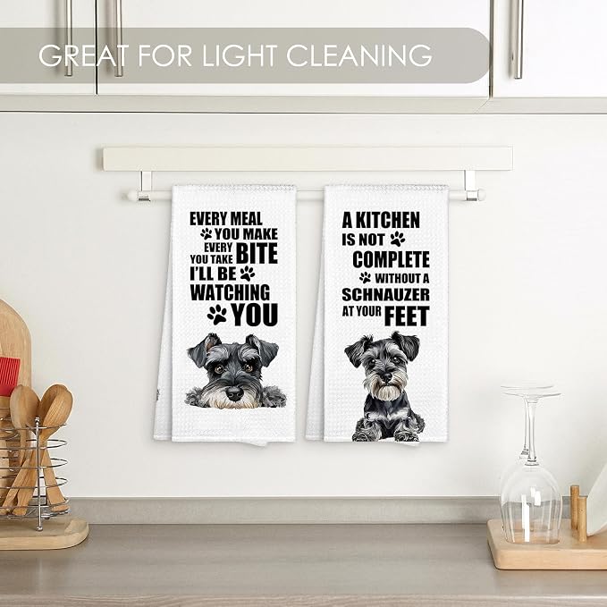 Schnauzer Kitchen Towel Gifts for Dog Lovers Decorative Set of 2, Schnauzer Dish Towels Dishcloths Tea Towels, Dog Waffle Weave Microfiber Hand Towel for Kitchen Bathroom Decor 16x24