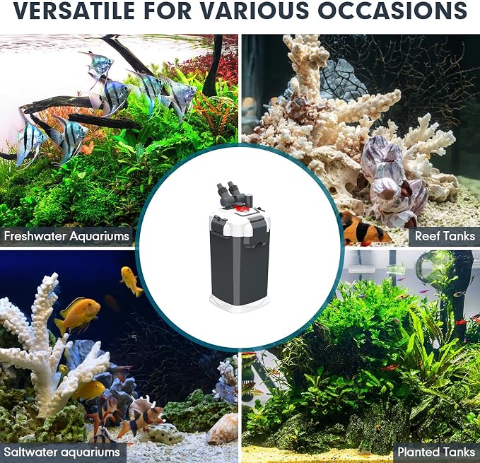 fishkeeper 225GPH Canister Filter, 3-Stage Filtration Aquarium Filter with Quartz Balls and Filter Cotton, Ultra-Quiet External Aquarium Canister Filter for Freshwater and Saltwater up to 65 Gal (18W)