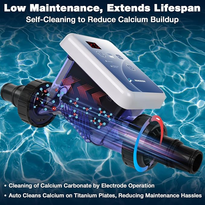 Salt Chlorine Generator for Above Ground Pools | Saltwater Pool Chlorinator System with Self-Cleaning Titanium Cell | LED Display & Automatic Chlorination | for Pools Up to 9,000 Gallons
