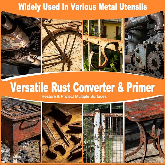 2-In-1 Rust Converter & Metal Primer, 35 Oz Rust Remover Paint for Metal,Rust Conversion Paint, Anti-Rust Inhibitor Hardener, for Rusty Metal/Trailer/Chassis/Frame(Black)