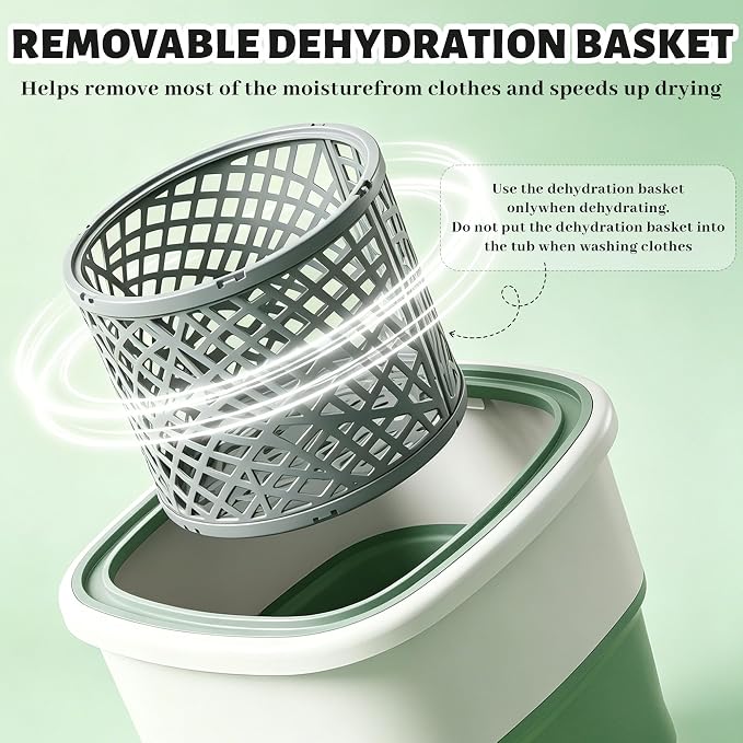 Portable Washing Machine, 50L Large Capacity Foldable Mini Washer with Spin Basket, Adjustable Wash 2–10 Min & Spin 1–6 Min Timer, for Apartment, RV, Camping, Dorm, Travel (Green)