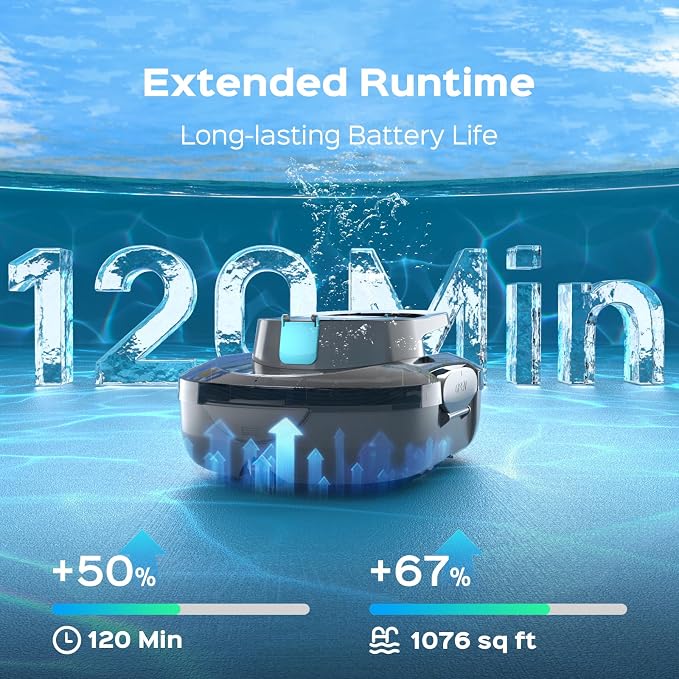 Automatic Robotic Pool Cleaner for Above Ground Pools, S1 Pro Cordless Pool Vacuum with Dual Motors, 120-Min Runtime, Large Debris Basket, Fast Charging and Auto Parking, Stone Gray