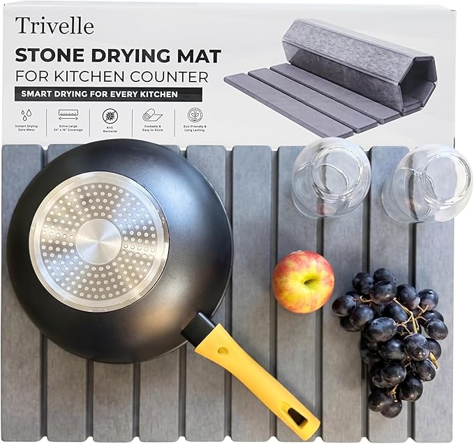 Stone Drying Mat for Kitchen Counter, Extra Large Stone Dish Drying Mat 23.6 x 15.5 in, Quick Drying Matt Kitchen Counter for Dishes, Soapstone Dish Mat, Quick Dry Gray Diatomite Sink Pad