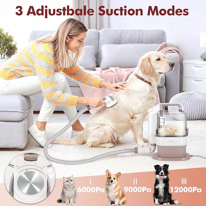 Dog Grooming Kit, 3.2L Large Capacity Pet Grooming Vacuum for Dogs and Cats, 12,000Pa Strong Suction & Low Noise Pet Pro Grooming Tool with 5 Pets Grooming Tools for Shedding Pets and Cats