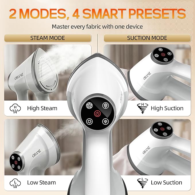Vacuum Steamer for Clothes, 3500Pa Powerful Suction Handheld Garment Steamer with 400ml Large Tank, Steaming & Ironing 2-in-1 Clothing Steamer with Adjustable Suction & Auto Shut-Off for Home & Travel