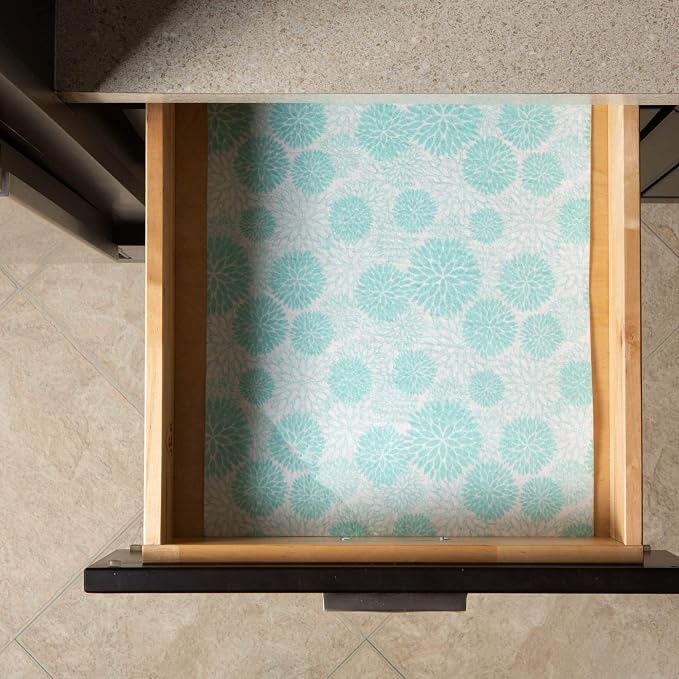 DII Fridge & Shelf Liner Collection Non-Adhesive, Cut to fit, Machine Washable, 12x20, Aqua Dahlia, 2 Piece