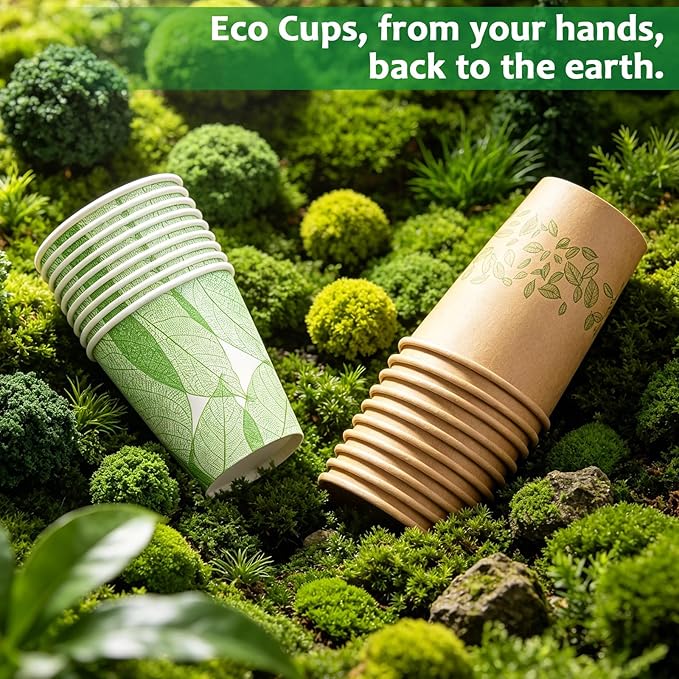 12oz 240Count Compostable Paper Cups, Plant-Based Disposable Coffee Cups with PLA Lining, Perfect for Hot & Cold Drinks, Coffee, Party, Office & Daily Use