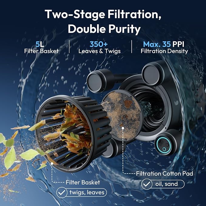 BUBLUE F10 Robotic Surface Skimmer, Pool Cleaner with Powerful Suction, Dual Motor, 5L Filter, Dual Cleaning Modes,App Control,One-Tap Docking, AI Navigation, Ideal for In-Ground & Above-Ground Pools