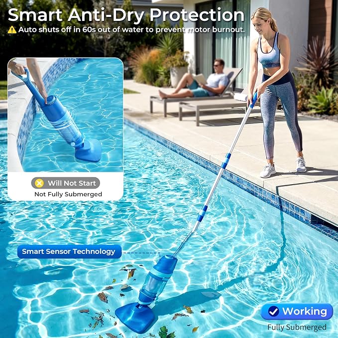 Pool Vacuum for Above Ground Pool, 1427 GPH Powerful Stable Suction, Telescopic Pole up to 90.7", 1H Runtime, Cordless Pool Vacuum for Inground Pools, Extra-Large Filter, Ideal for Leaves/Sand/Debris