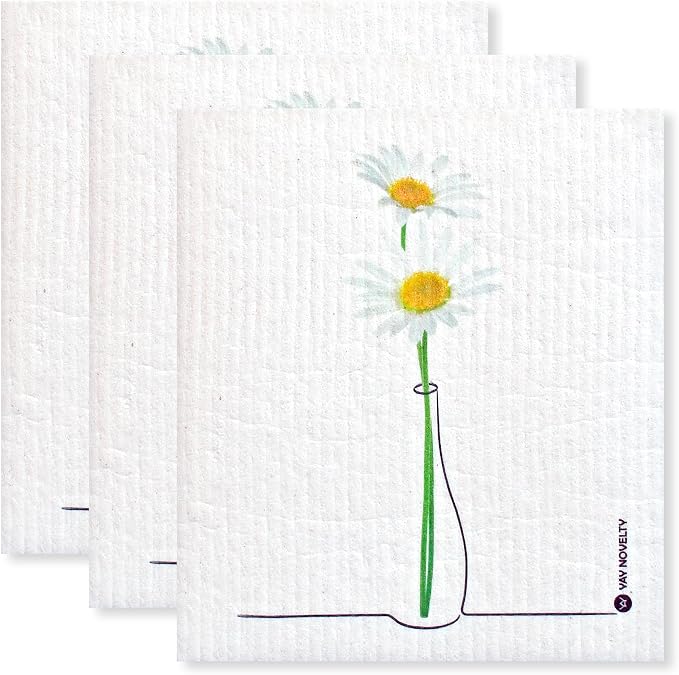Swedish Dishcloths - 12 Pack | Made in Germany | Ultra-Absorbent, Reusable Cellulose Sponge Cloths for Kitchen | No-Odor, Eco-Friendly Cleaning Wipes | Water-Based Ink | Foral