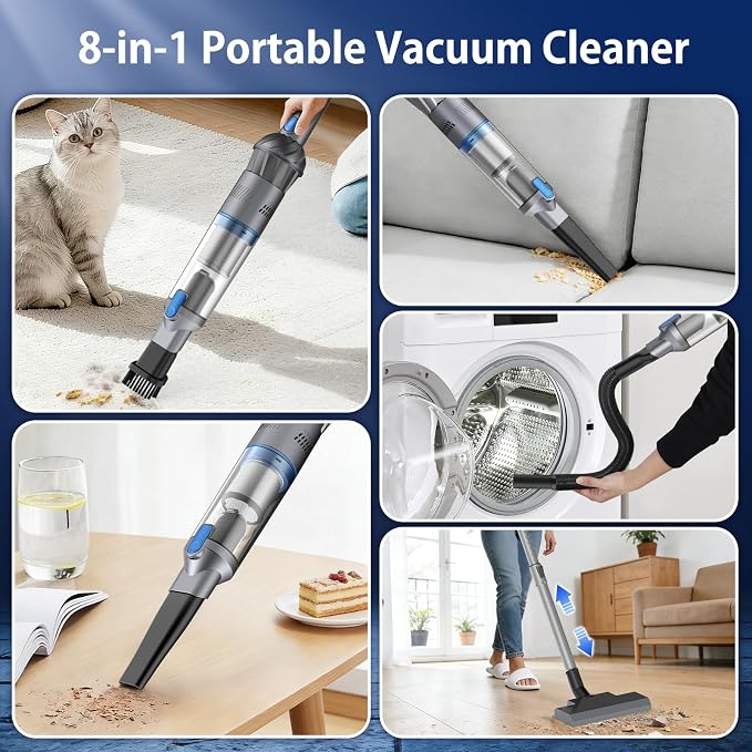 Stick Handheld Vacuum Cordless, Powerful Suction with Lightweight, Portable Rechargeable with Multi-Nozzles One-Touch Empty Dust Cup, HEPA Filter Vacuum for Home Pet Hair Car Office (VA004)