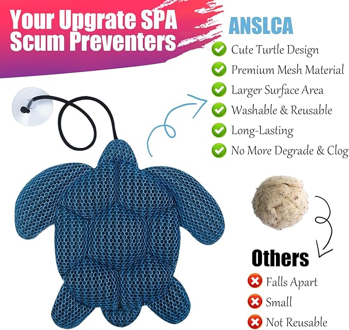 ANSLCA Hot Tub Scum Absorber, 2 Pack Scum Turtle Hot Tub Cleaner Hot Tub Sponges to Soak up Oils- Must Have Hot Tub Accessories for Adults Hot Tub Scum Sponge- Keeps Your Hot Tub Water Clean and Clear