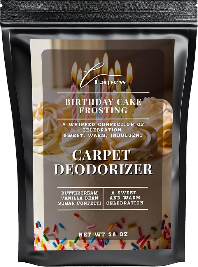 Lapew Birthday Cake Frosting Carpet Deodorizer Powder - Pet Safe Freshener for Vacuuming | Scented Odor Eliminator for Home | 36 oz