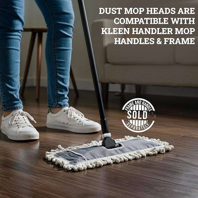 Kleen Handler 18" Commercial Dust Mop Replacement Heads, 12 Pack Industrial Loop End Flat Dust Mop Pads, Washable Cotton Mop Refill for Floor Cleaning, Natural