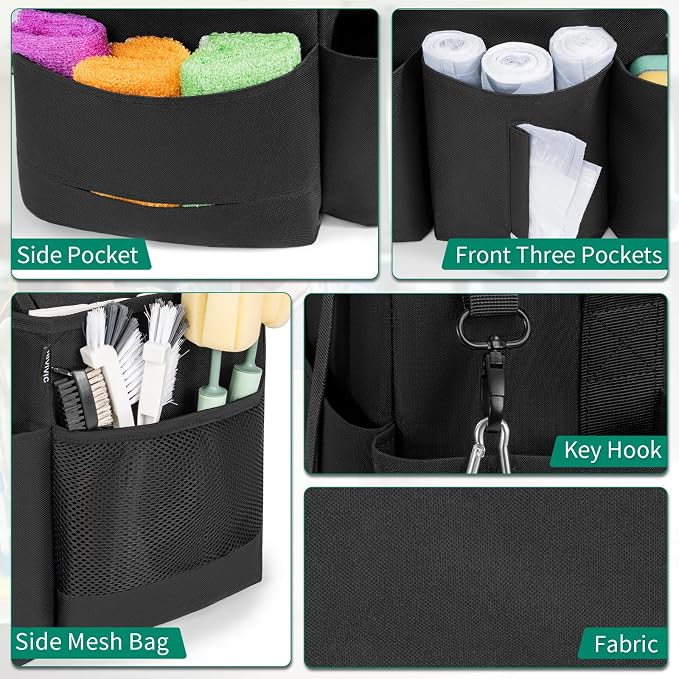 IBVIVIC Wearable Cleaning Caddy Bag, Cleaning Caddy Bag for Housekeeper Large Capacity Cleaning Supplies Organizer with Adjustable Shoulder Strap Kitchen Cleaning Supplies Bag for Cleaners (Black)