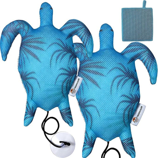 2 Pack Turtle Hot Tub Scum Absorber, Floating Scum Sponge for Spa Hot Tub – Oil Absorbing Hot Tub Scum Sponge with Mesh Cleaning Cloths, Essential Hot Tub Accessories to Help Keep Water Clear