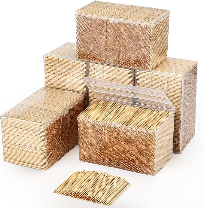 Jerify 15000 Pcs Bamboo Wooden Toothpicks Bulk for Teeth Cleaning Round Wood Toothpicks with Clear Plastic Storage Box for Appetizers Food Party Barbecue