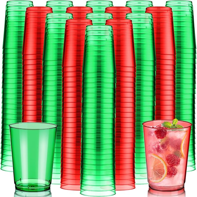 Teenyyou 150 Pcs Christmas Plastic Cups 10 oz Disposable Xmas Cups Heavy Duty Plastic Cup Red and Green Cocktail Cup Drinking Tumblers for Christmas Party Holiday Supplies