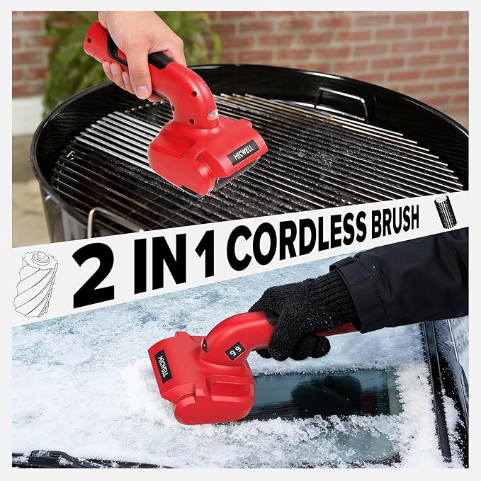 Electric Grill Brush and Ice Scraper Brush, BBQ Grill Brush for Outdoor Grill with LED Light, Rechargeable Bristle Stainless Steel Grill Cleaning Brush