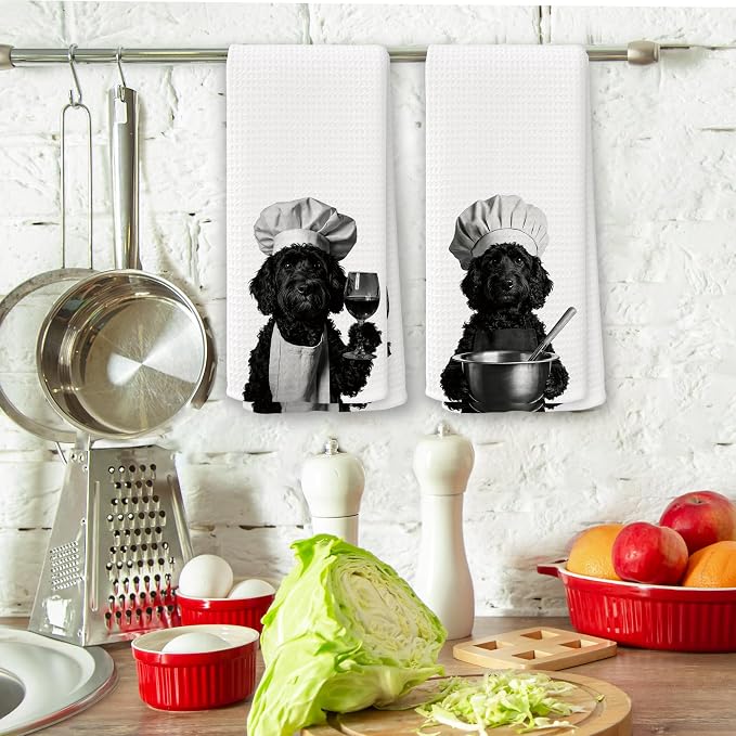 Funny Chef Goldendoodle Kitchen Towels Set of 2, Goldendoodle Dog Gifts for Women Dish Tea Towels for Kitchen, Dog Mom Lovers Owner Gifts Decorative Hand Towel, 16x24 Inch