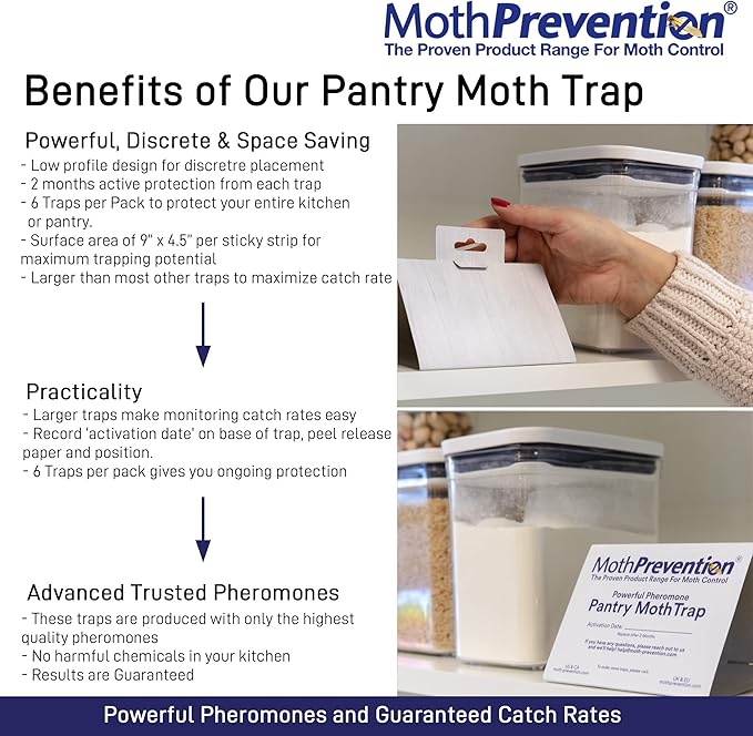Clothes Moth Refills and Pantry Moth Trap Set - 6 Refills for Clothes Protection & Pack of 6 Pantry Traps - for Homes & Kitchens
