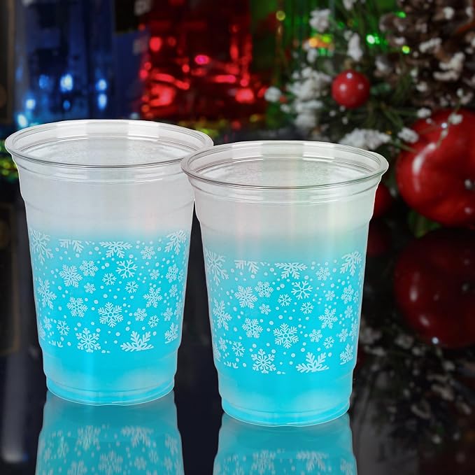 AimFun Snowflakes Plastic Cups Christmas Snowflake Disposable Party Cup Winter Holiday 12oz Clear Cups for Candy Beverage Snacks Birthday Baby Shower Party Supplies (50, Snowflakes)