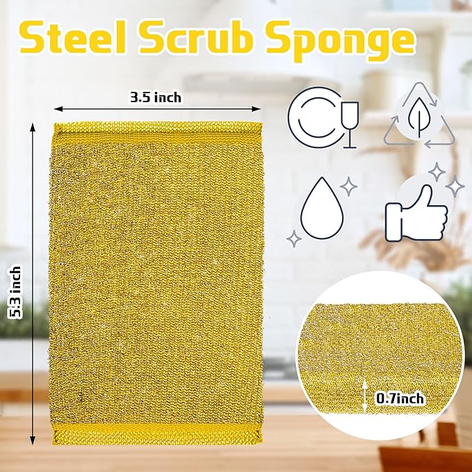 Thyle 24 Pack Steel Scrub Sponges for Dishes Non Scratch Scouring Multi Use Metal Scrubber Heavy Duty Dish Wash Kitchen Sponge for Pot Dish Washing Hard Surface Cleaning (Gray,Yellow)