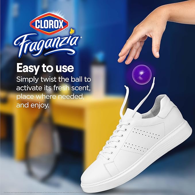 Clorox Fraganzia Deodorizing Balls with Lavender and Eucalyptus Scent, Battery-Free Shoe and Small Space Odor Eliminator with Up to 30 Days of Freshness, 6 Count Pack