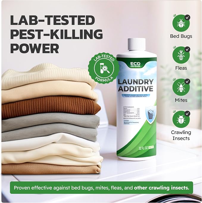 Eco Defense Bed Bug, Mite & Flea Treatment Laundry Additive – Mite Killer & Bed Bug Laundry Detergent – Plant-Based, Child & Pet Friendly Laundry Solution (Pack of 2)