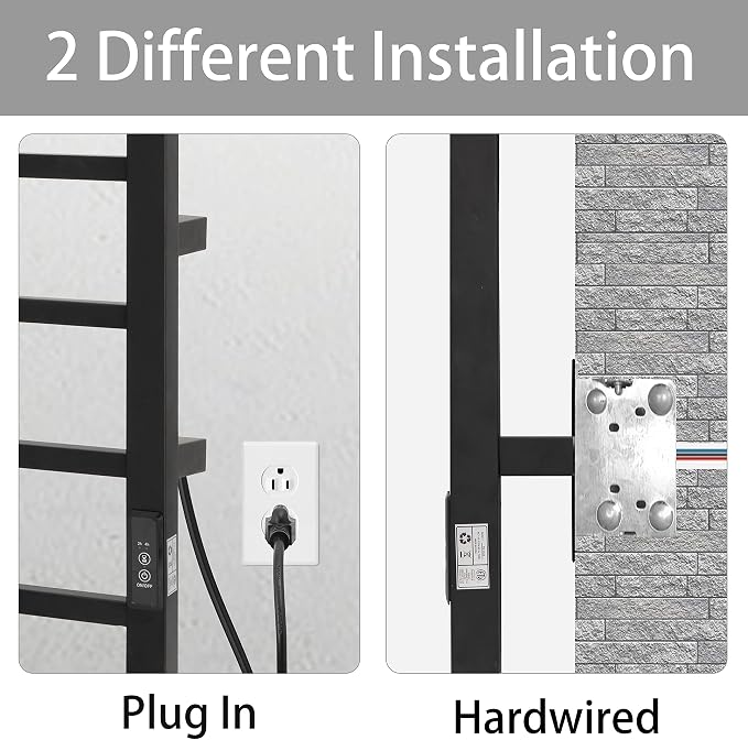 KEG Towel Warmer 4 Bars for Bathroom Wall Mounted Bath Towel Heater Hardwired and Plug-in with Built-in Timer Matte Black