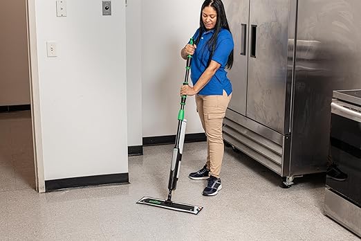 Unger Commercial Excella 18" Starter Cleaning Kit - Straight Floor Mop with Height Adjustable Pole and Refillable Dispensing Bottle - EFHC2